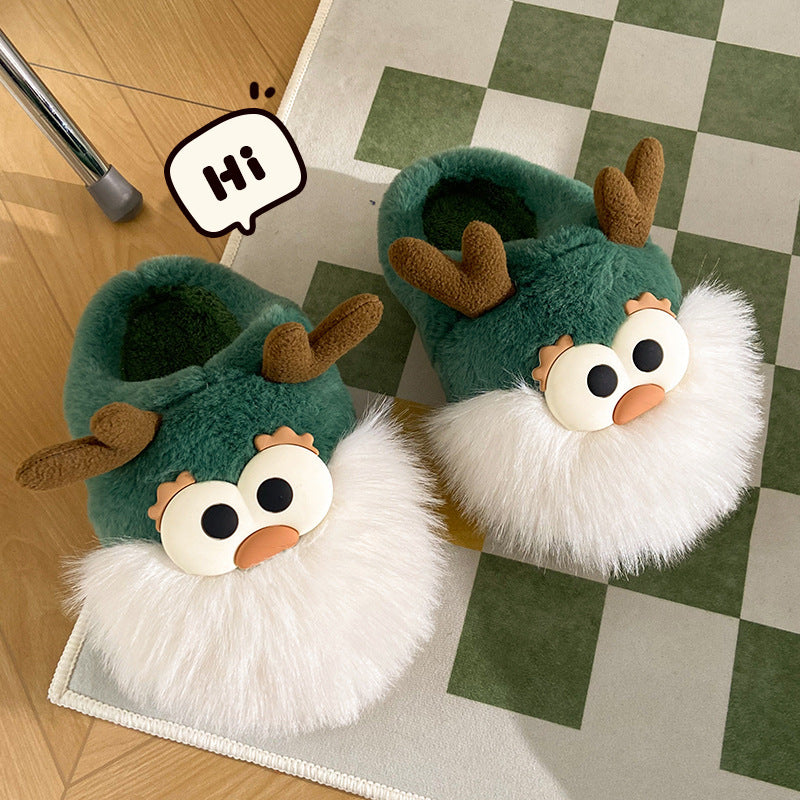 Cute Cartoon Christmas Deer Cotton Shoes Winter Indoor Floor Home Slippers Half-covered Heel Warm Plush Shoes Women Cute Cartoon Christmas Deer Cotton Shoes Winter Indoor Floor Home Slippers Half-covered Heel Warm Plush Shoes Women